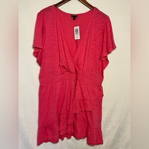 NWT- Torrid Cotton Modal Slub Surplice Faux Wrap Top - Honeysuckle pink - Sz 2X